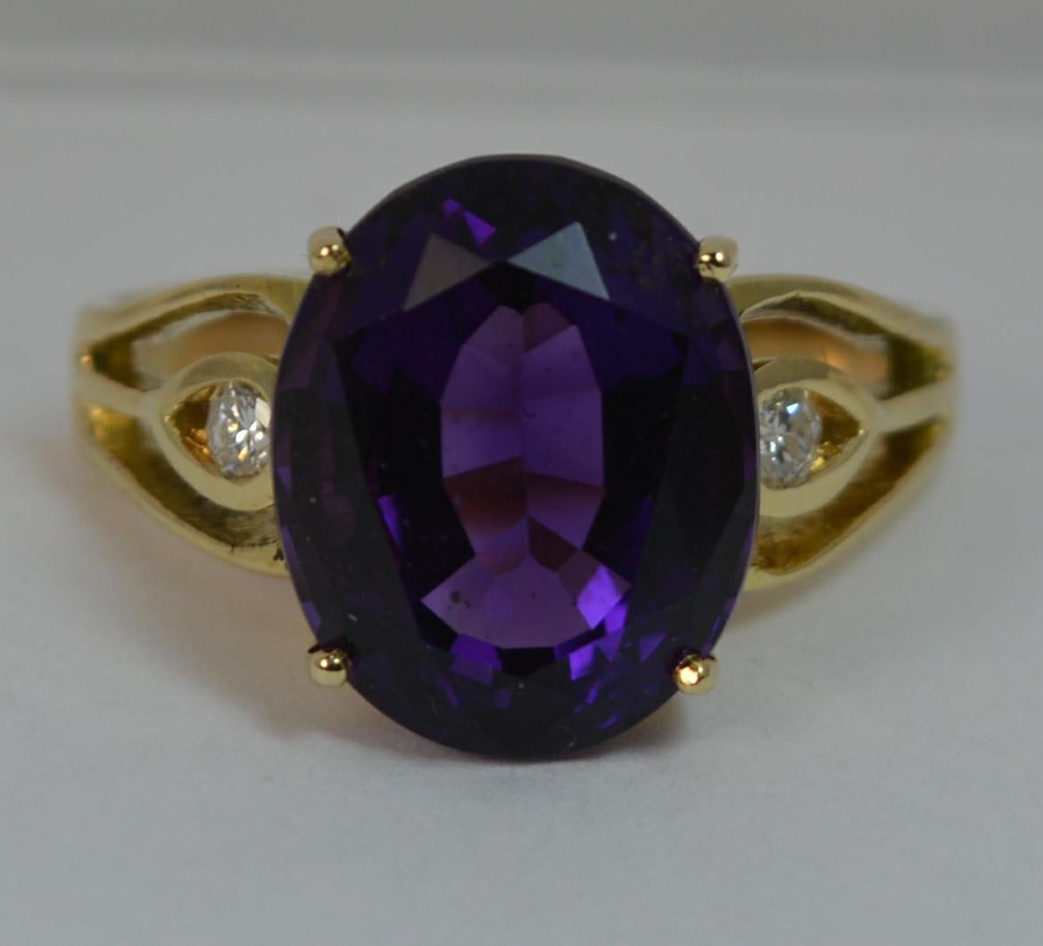Large Amethyst and Diamond 14 Carat Gold Solitaire Cocktail Ring 3