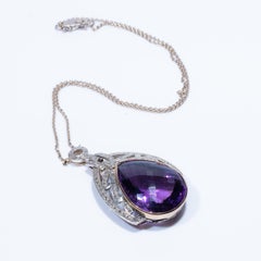 Large Amethyst and Rose Cut Diamond 18K Necklace