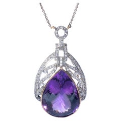 Large Amethyst and Rose Cut Diamond 18K Necklace