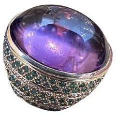 Großer Amethyst-Cabochon-Cocktailring mit Diamanten aus 18 Karat Gelbgold