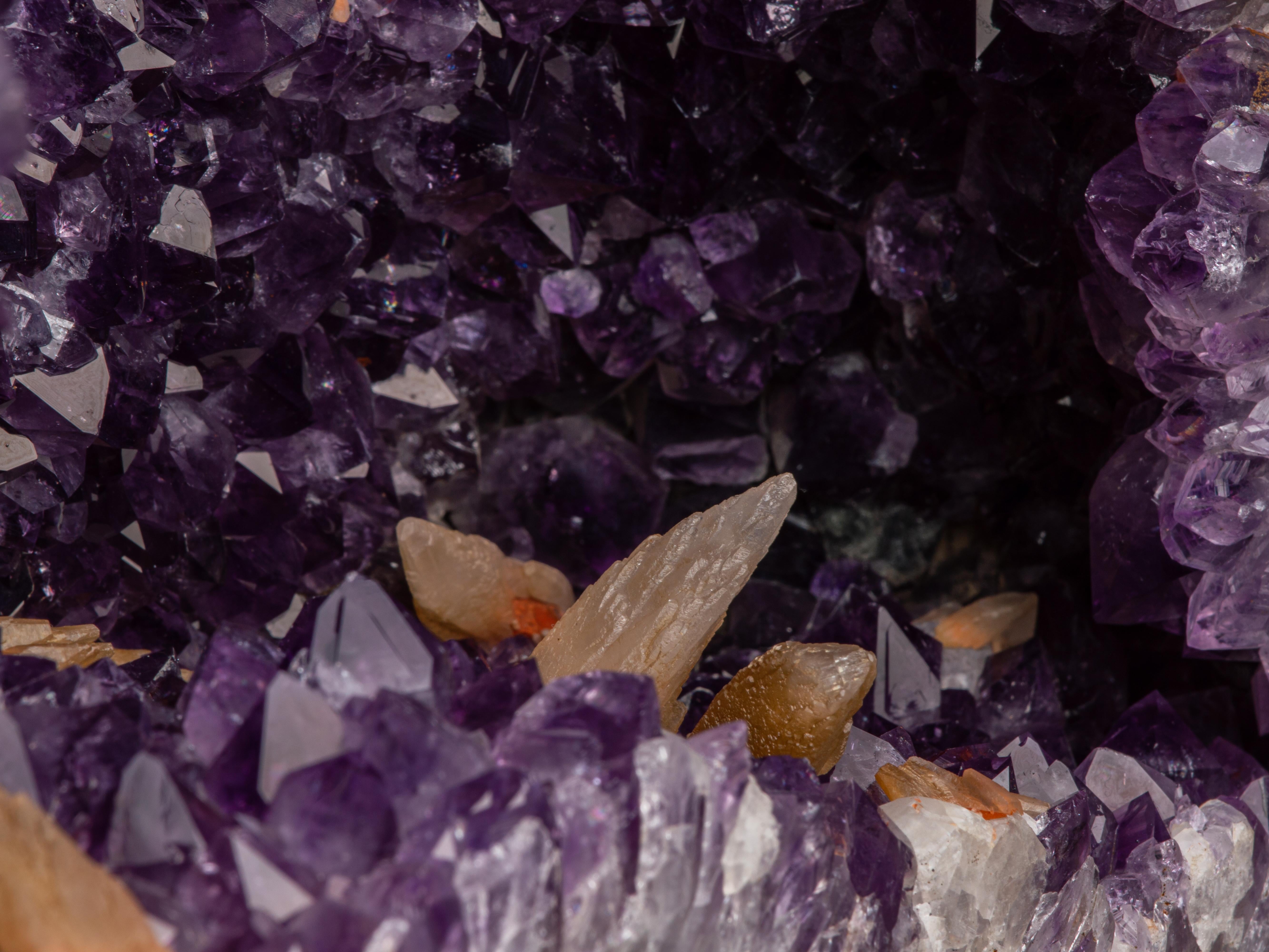 Uruguayan Large amethyst chapel with calcite and stalactites For Sale