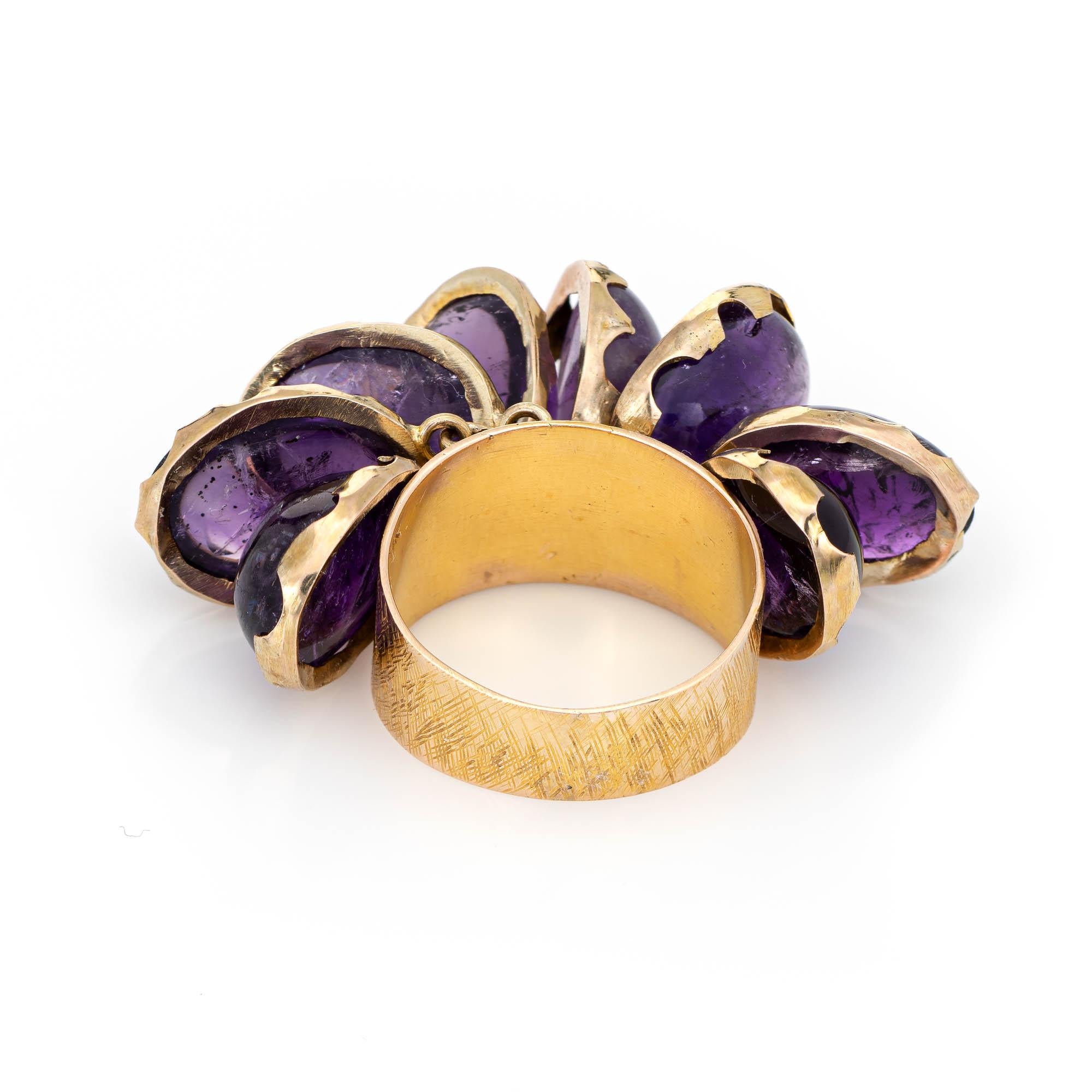 Modern Large Amethyst Charm Ring 60s Vintage 14k Yellow Gold Estate Jewelry Heirloom