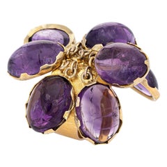 Large Amethyst Charm Ring 60s Vintage 14k Yellow Gold Estate Jewelry Heirloom