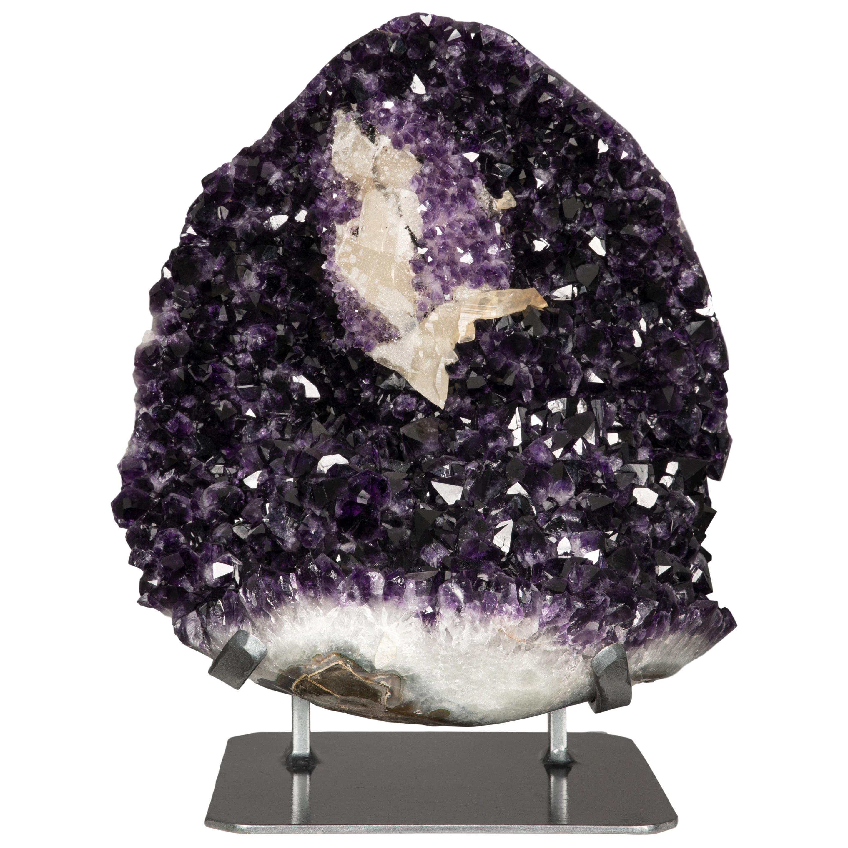 Large Amethyst Cluster with Calcite Formation, Hematite and White Quartz