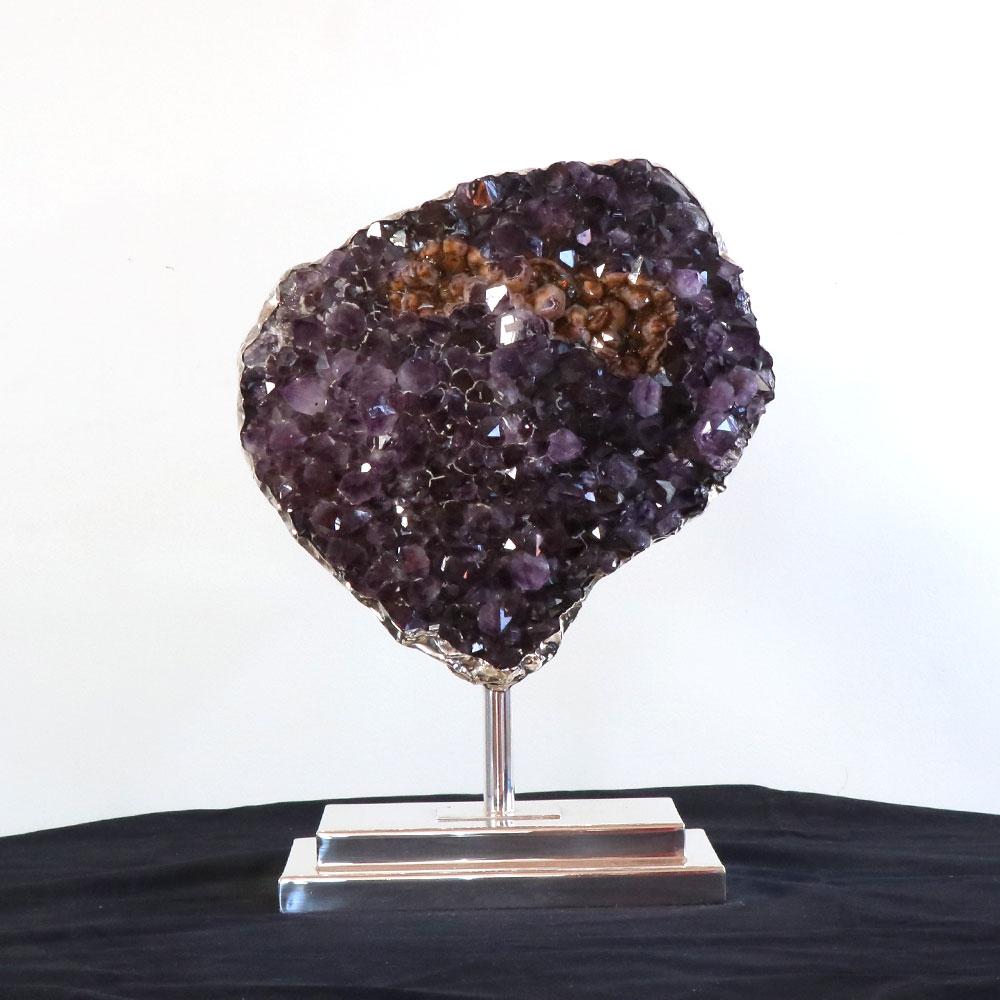 Portuguese Large Amethyst Cluster with Handmade Aplication and Base in Sterling Silver 925
