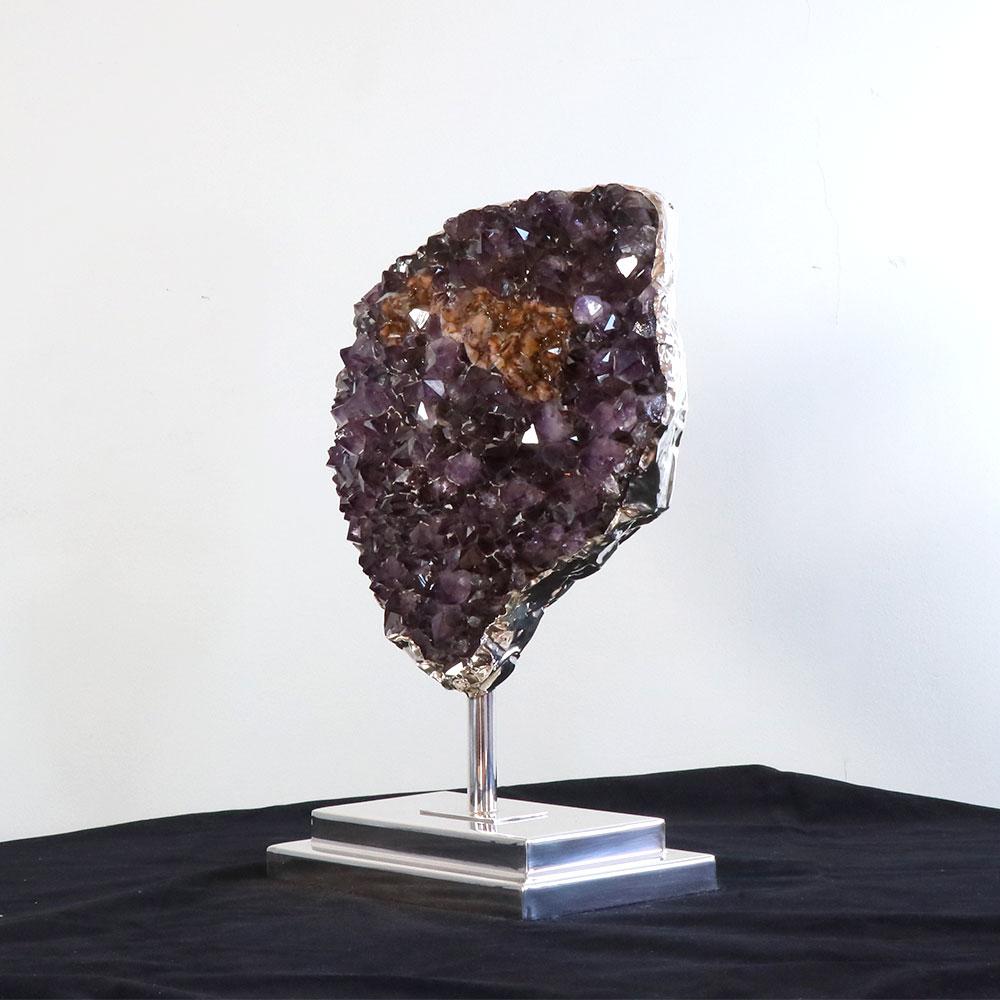 Hand-Crafted Large Amethyst Cluster with Handmade Aplication and Base in Sterling Silver 925