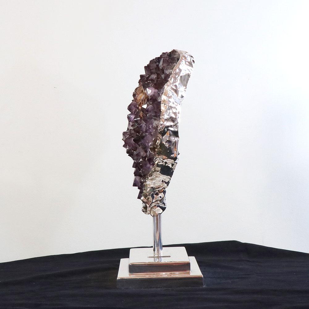 Large Amethyst Cluster with Handmade Aplication and Base in Sterling Silver 925 In New Condition In Porto, 13