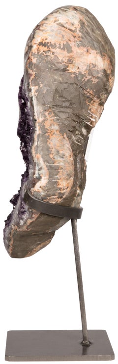 Large Amethyst Cluster with Cut Stalactites on Metal Stand