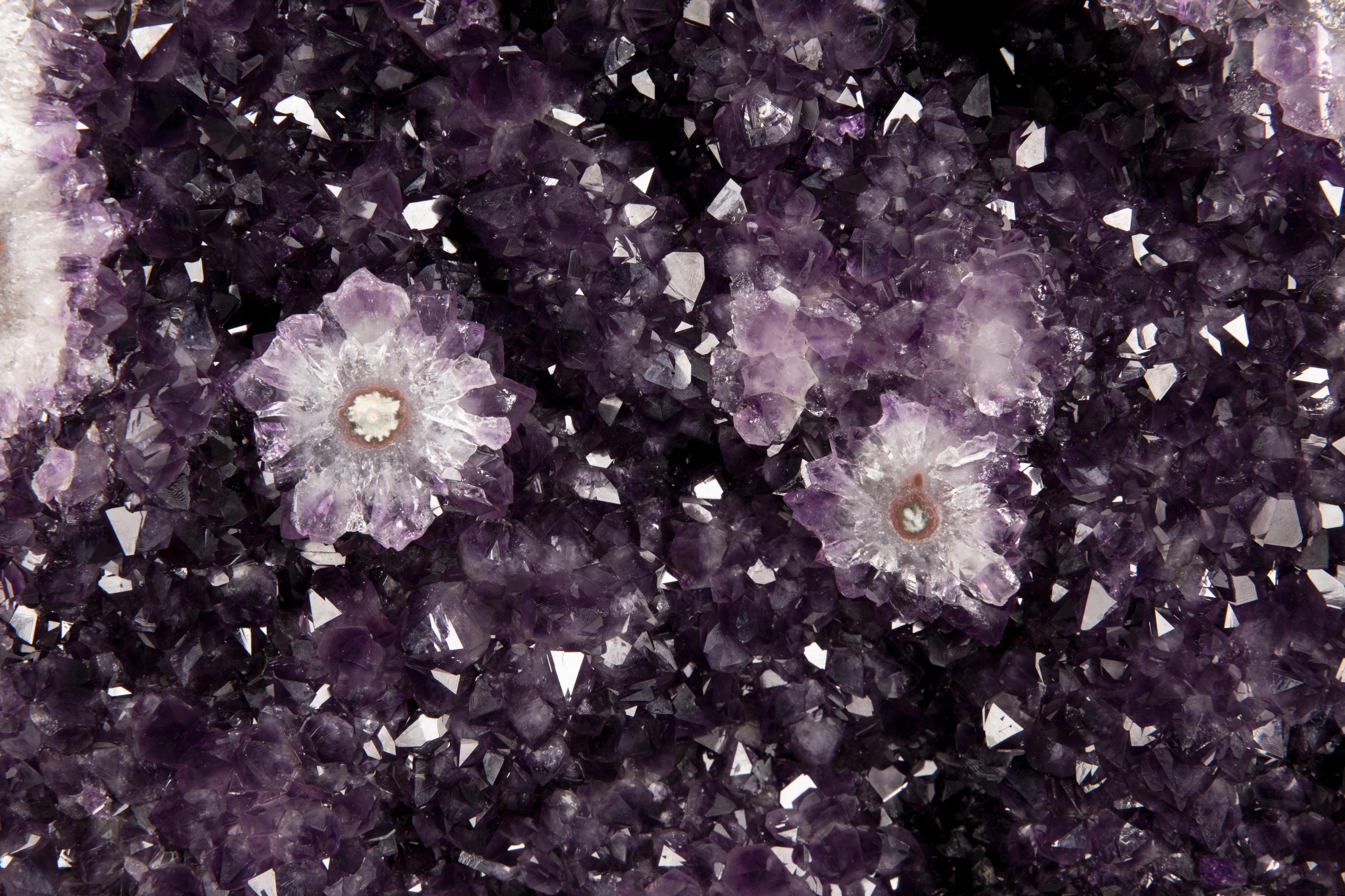 Uruguayan Large Amethyst Cluster with Cut Stalactites on Metal Stand