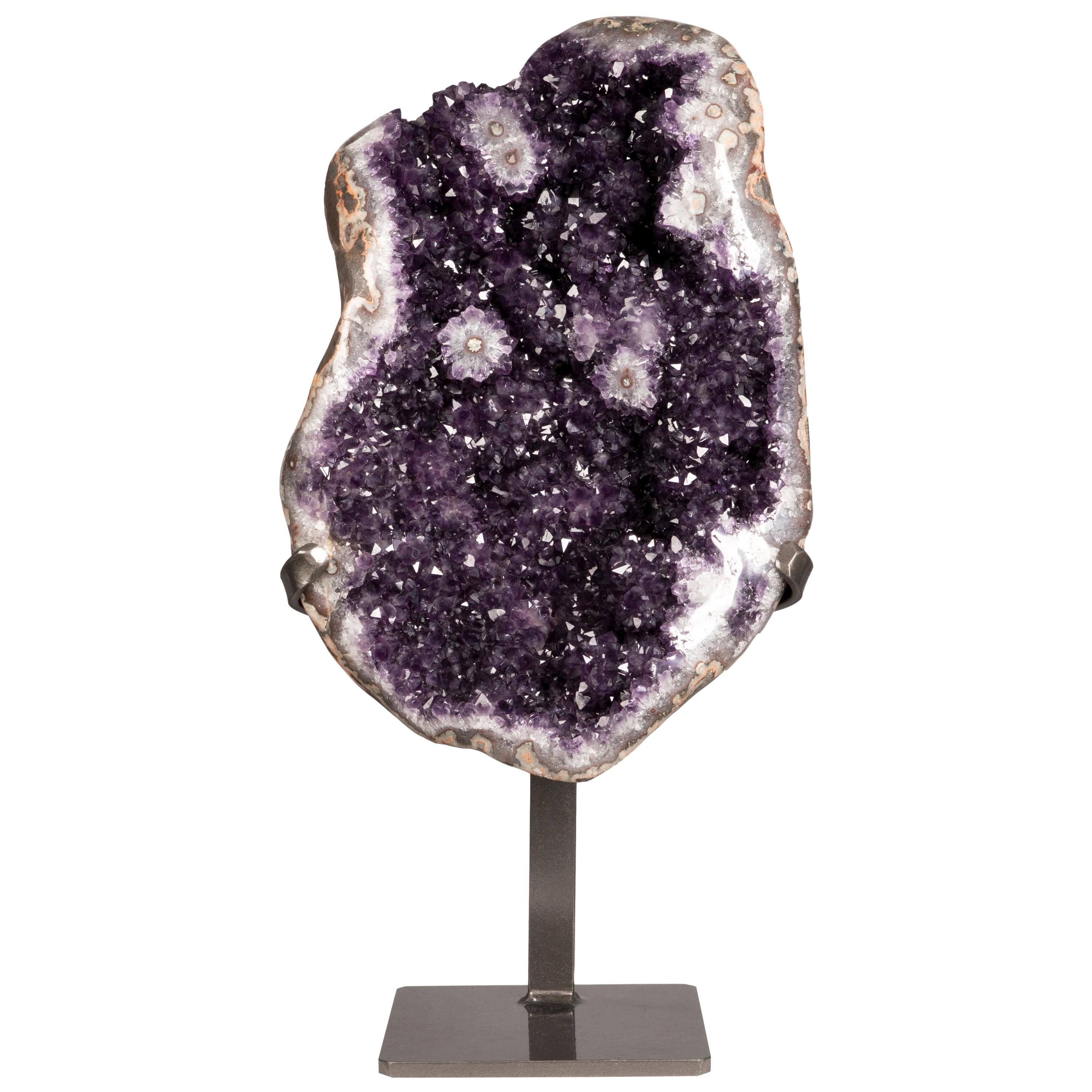 Large Amethyst Cluster with Cut Stalactites on Metal Stand