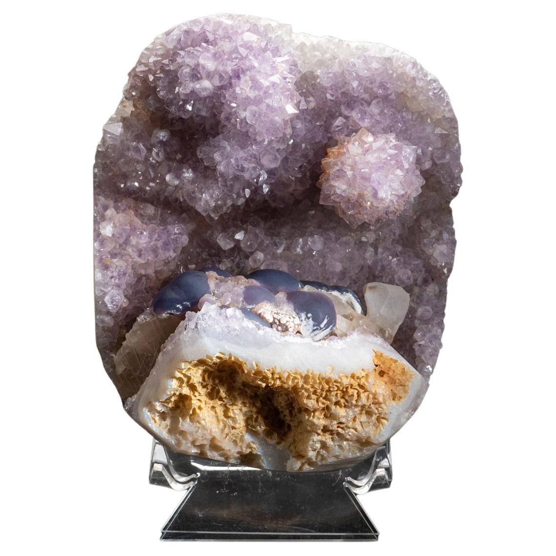 Large Amethyst Crystal Cluster with Purple Fluorite For Sale