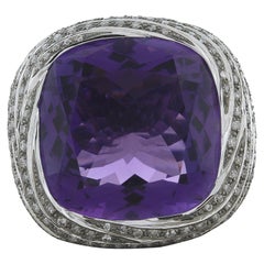 Large Amethyst Diamond Gold Cocktail Ring