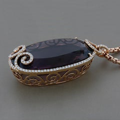 Large Amethyst Diamond Gold Pendant Necklace