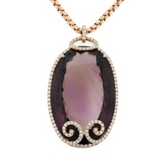 Collar Colgante Amatista Grande Diamante Oro