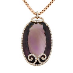 Large Amethyst Diamond Gold Pendant Necklace