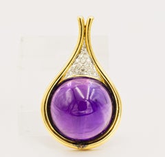 Large Amethyst Diamond Gold Teardrop Pendant