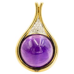 Large Amethyst Diamond Gold Teardrop Pendant