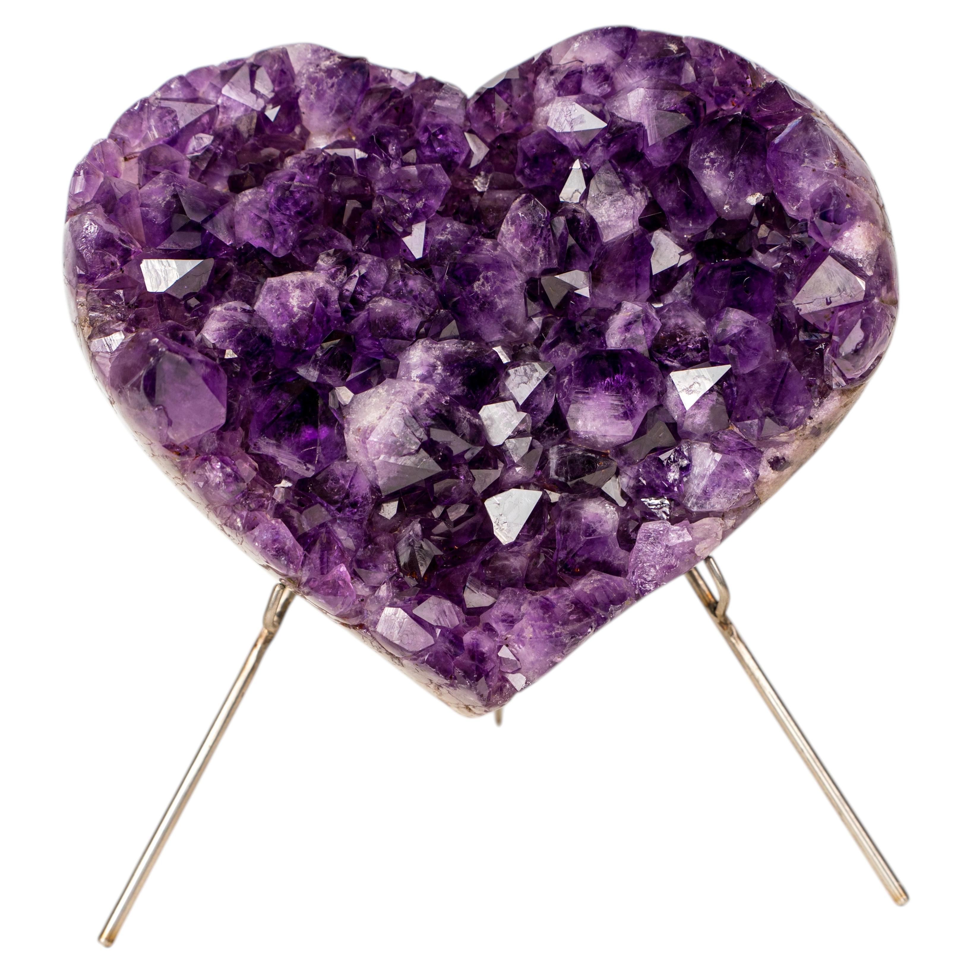 Large Amethyst Druzy Heart with High-Grade Deep Purple Natural Crystal For Sale
