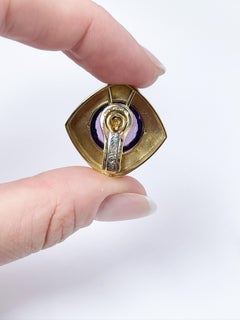 Large Amethyst Enamel Earrings 18KT Yellow Gold by Devroomen