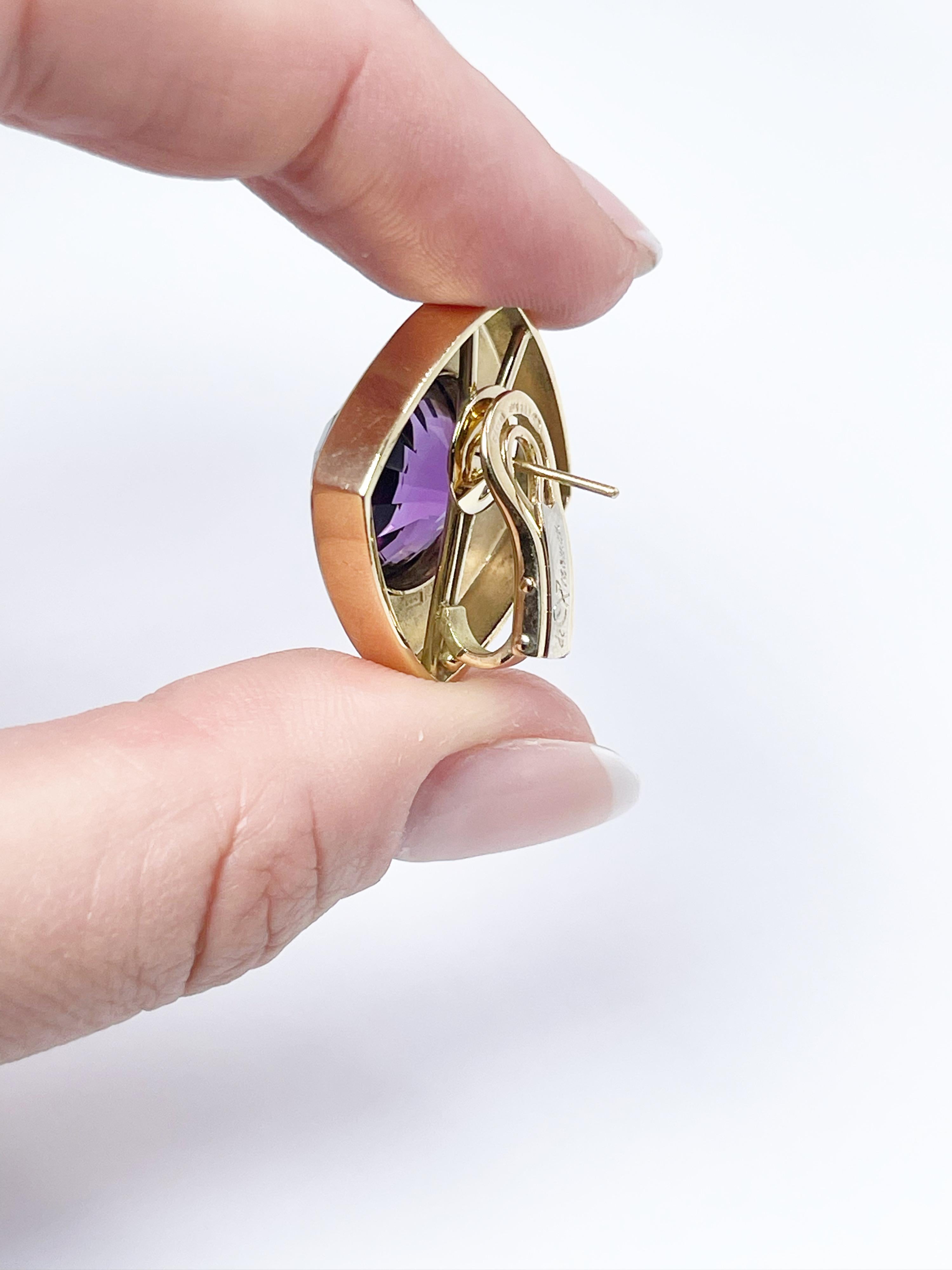 Donna Orecchini grandi con smalto ametista in oro giallo 18KT di Devroomen in vendita