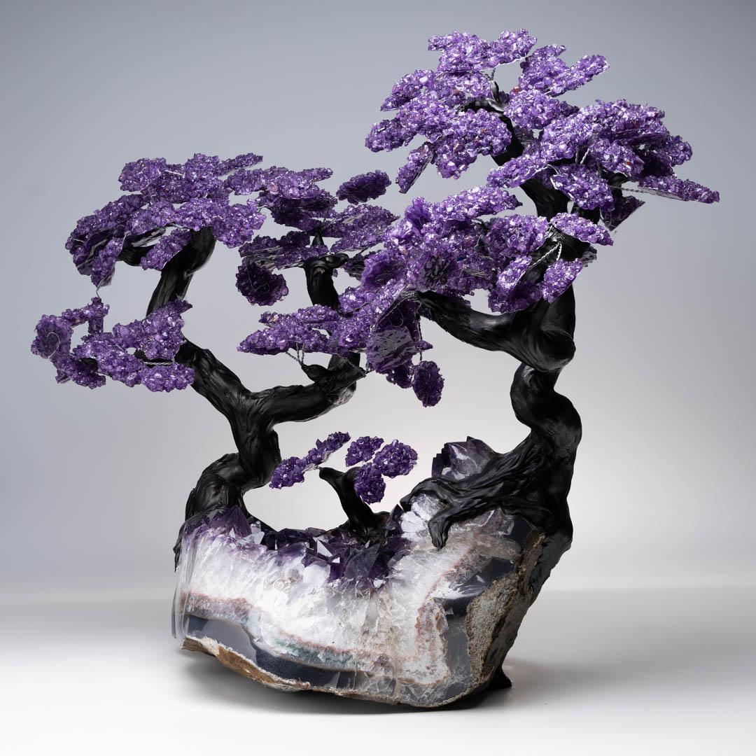 Contemporary Large Amethyst Gemstone Tree on Amethyst Cluster For Sale