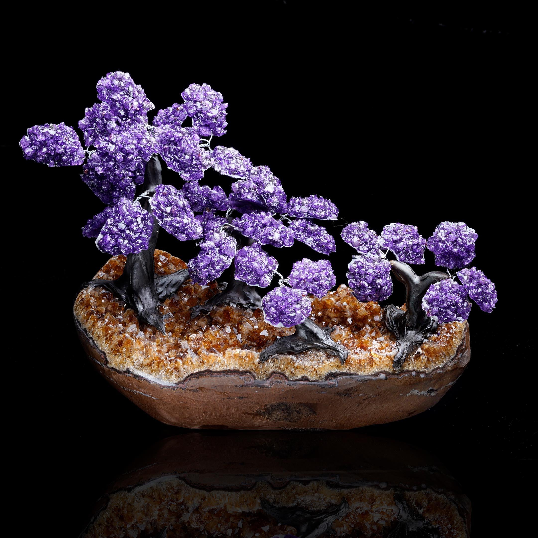 Large Amethyst Gemstone Tree on Citrine Cluster Base In New Condition For Sale In New York, NY
