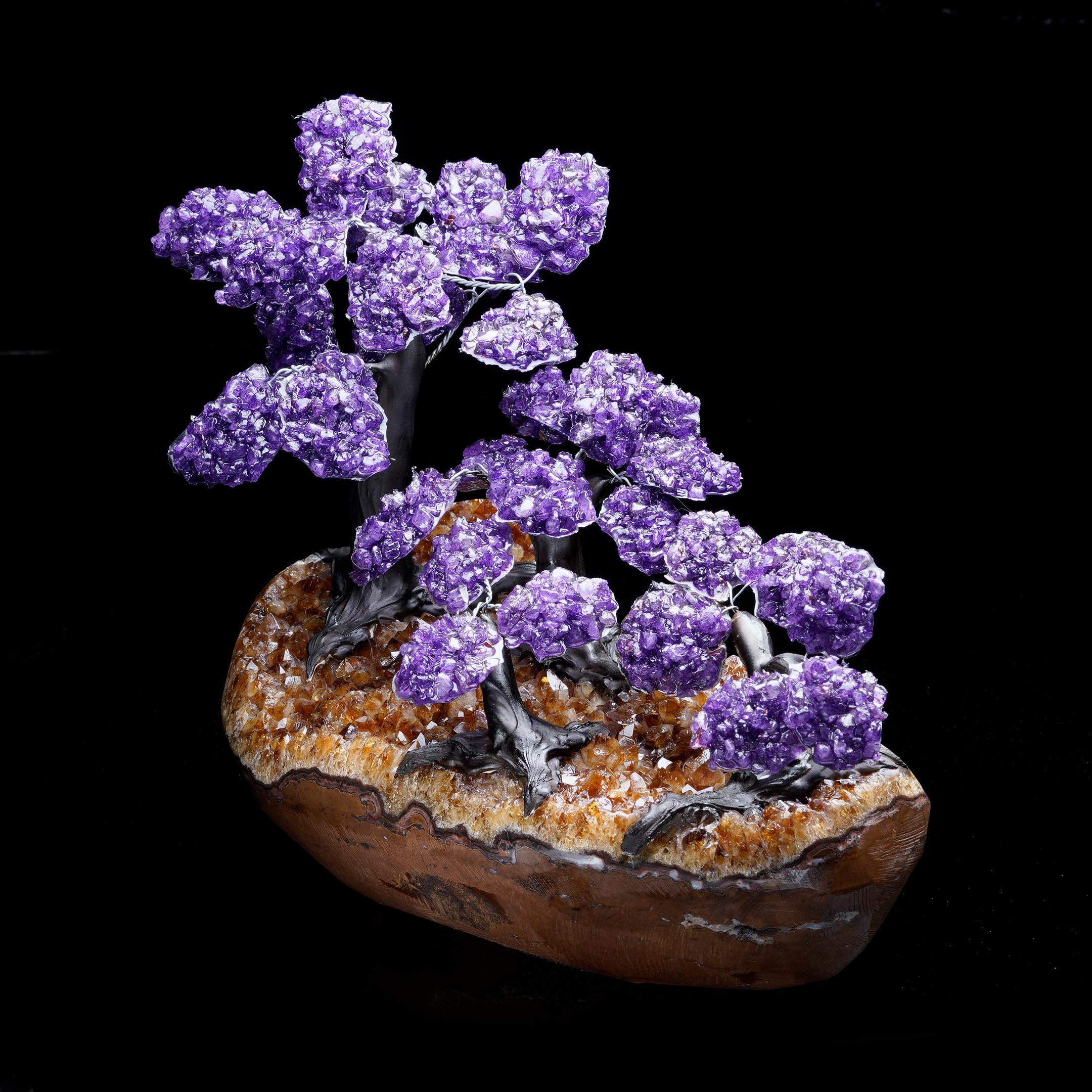 Contemporary Large Amethyst Gemstone Tree on Citrine Cluster Base For Sale