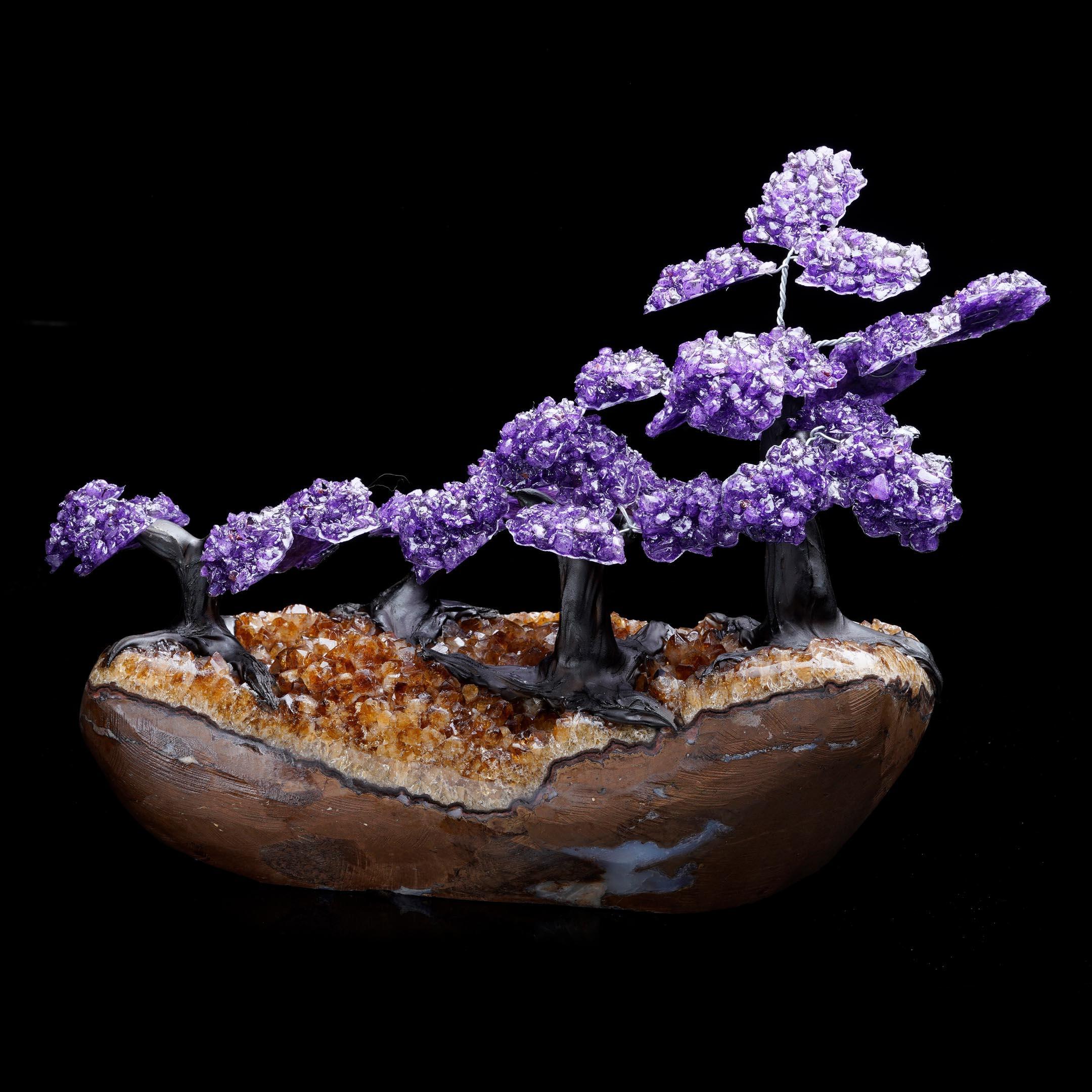 Large Amethyst Gemstone Tree on Citrine Cluster Base For Sale 1