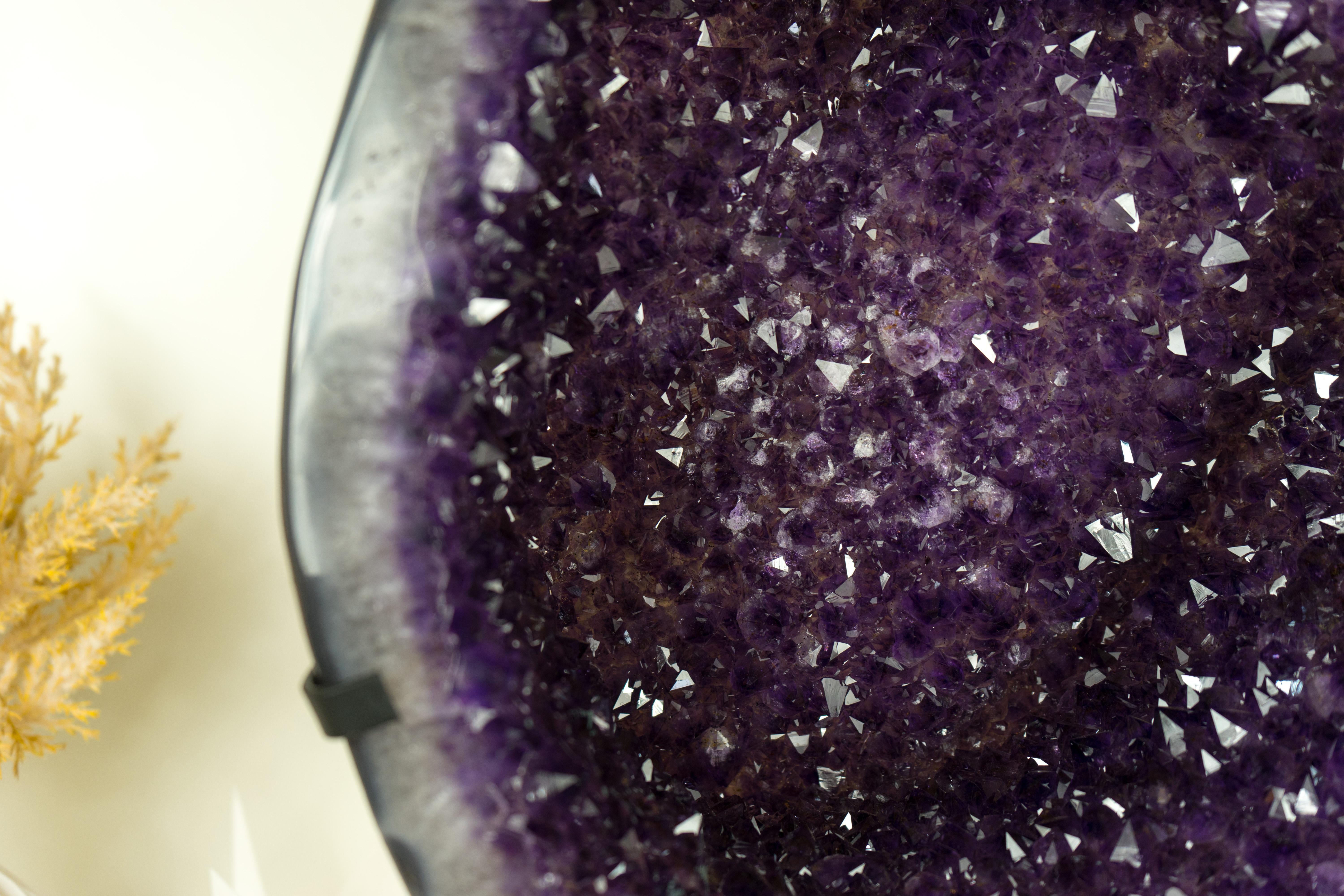 Large Amethyst Geode Cluster with Purple Galaxy Druzy and Polished Agate Border 9