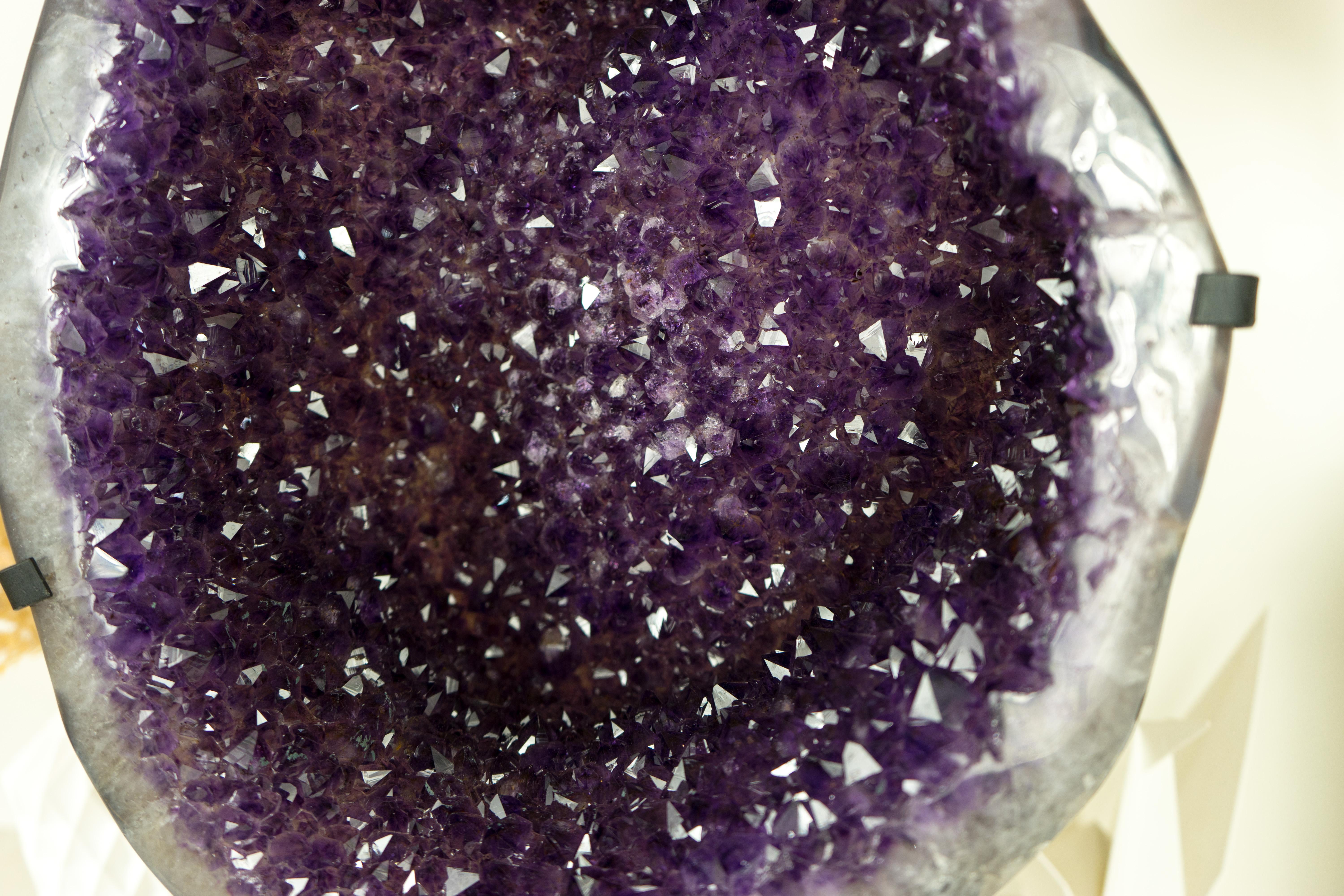 Large Amethyst Geode Cluster with Purple Galaxy Druzy and Polished Agate Border 10
