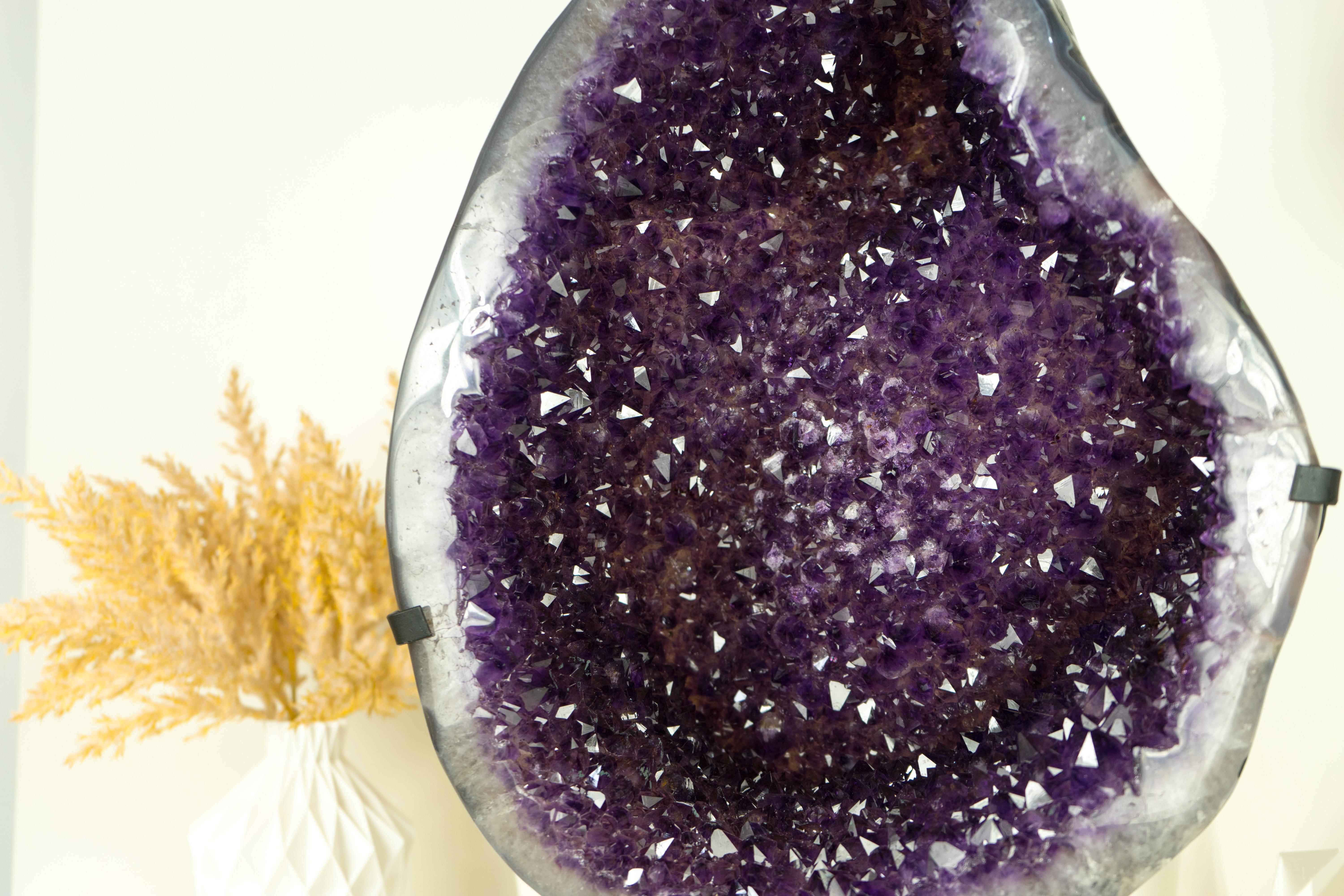 Large Amethyst Geode Cluster with Purple Galaxy Druzy and Polished Agate Border 3