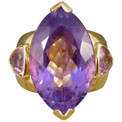 Large Amethyst, Pink Tourmaline and Diamond 18 Carat Yellow Gold Ring