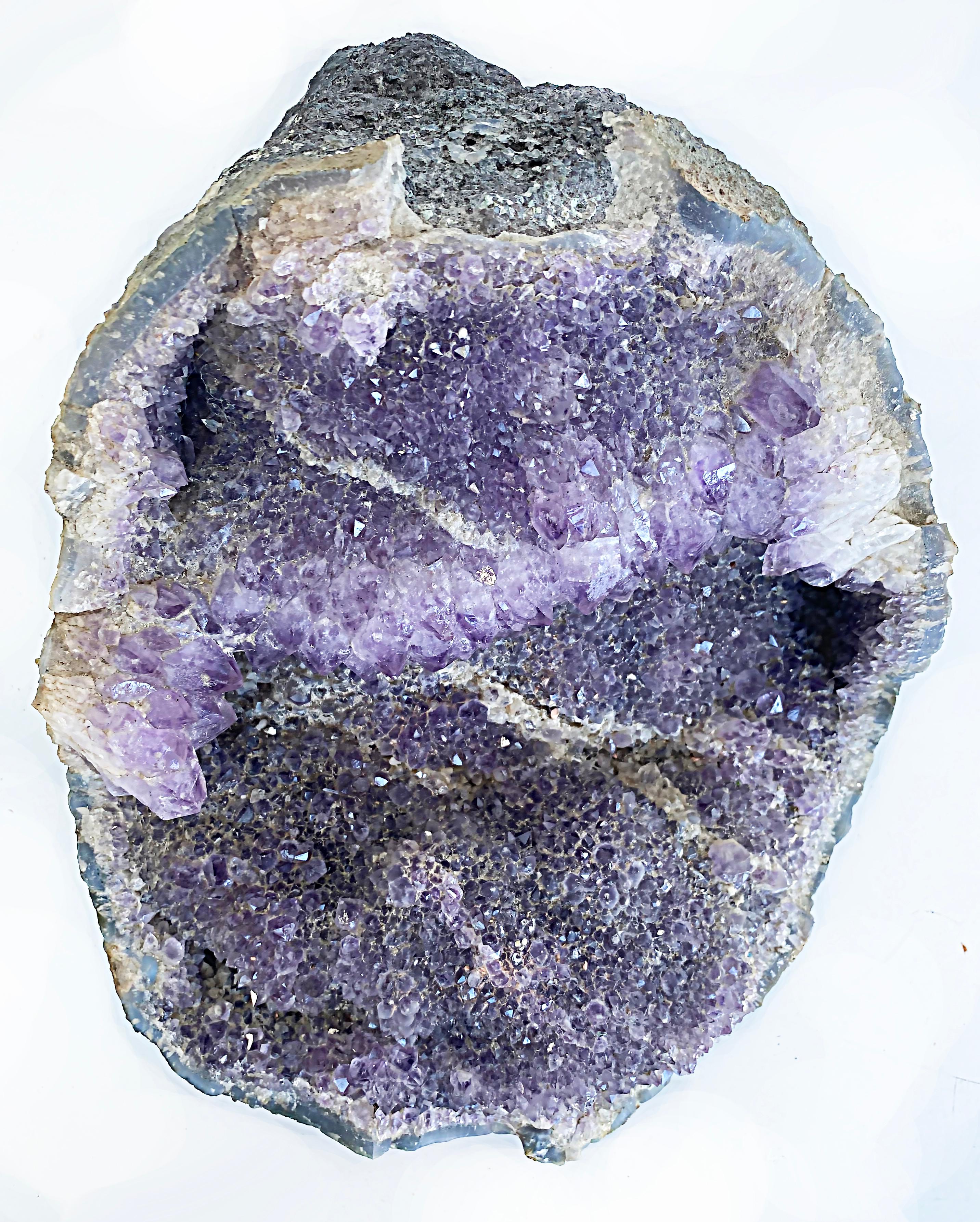 Organic Modern Large Amethyst Quartz Crystal Geode Mineral Specimen Cluster