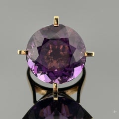 Large Avant-Garde Amethyst Solitaire Cocktail Ring 18k Yellow Gold