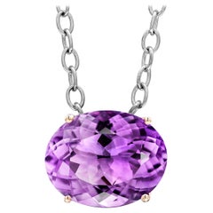 Large Amethyst Weighing 18.90 Carat Eighteen Gold Pendant Necklace