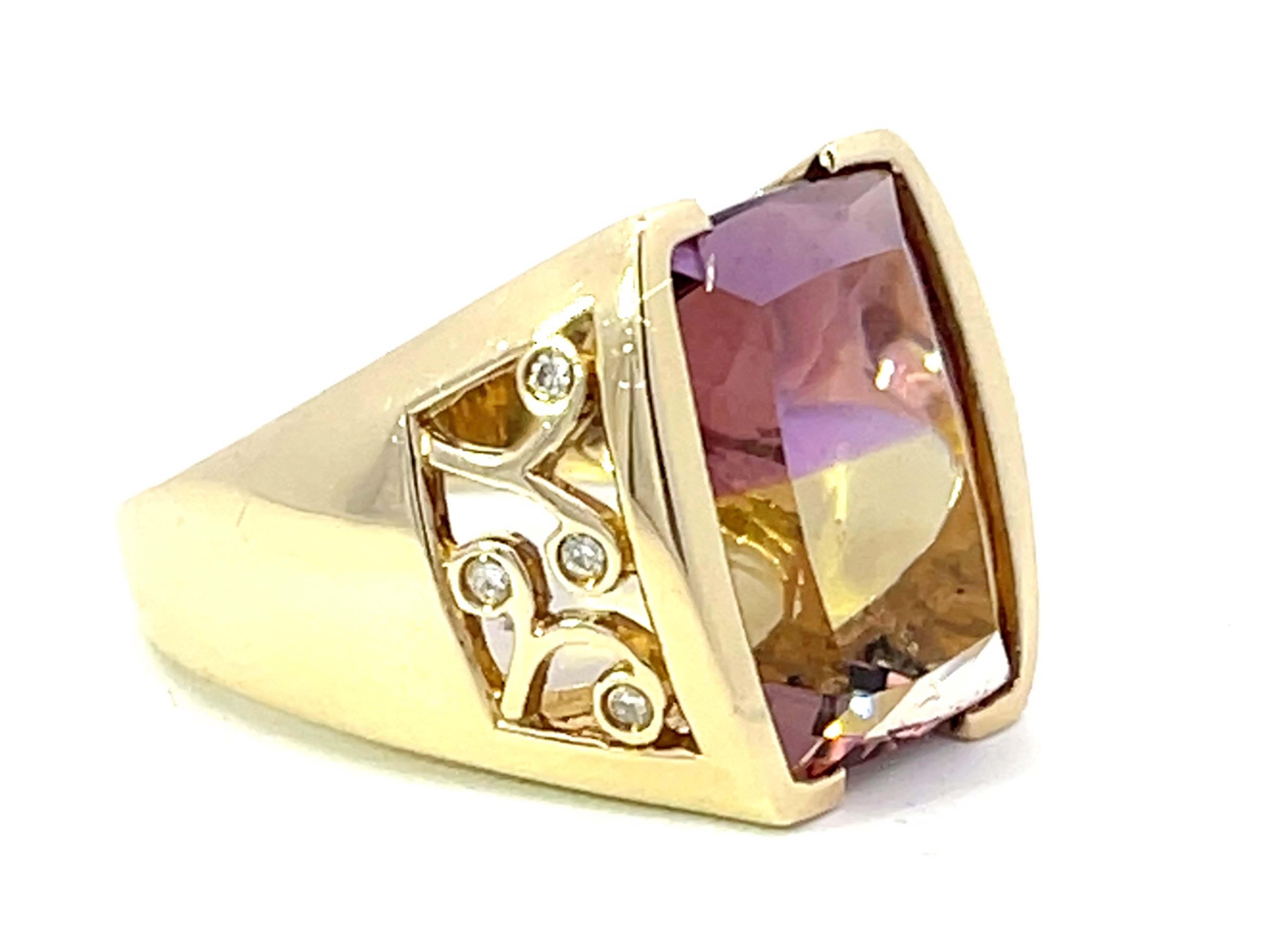 Moderne Grande bague en or jaune 14 carats avec ametrine et diamants en vente