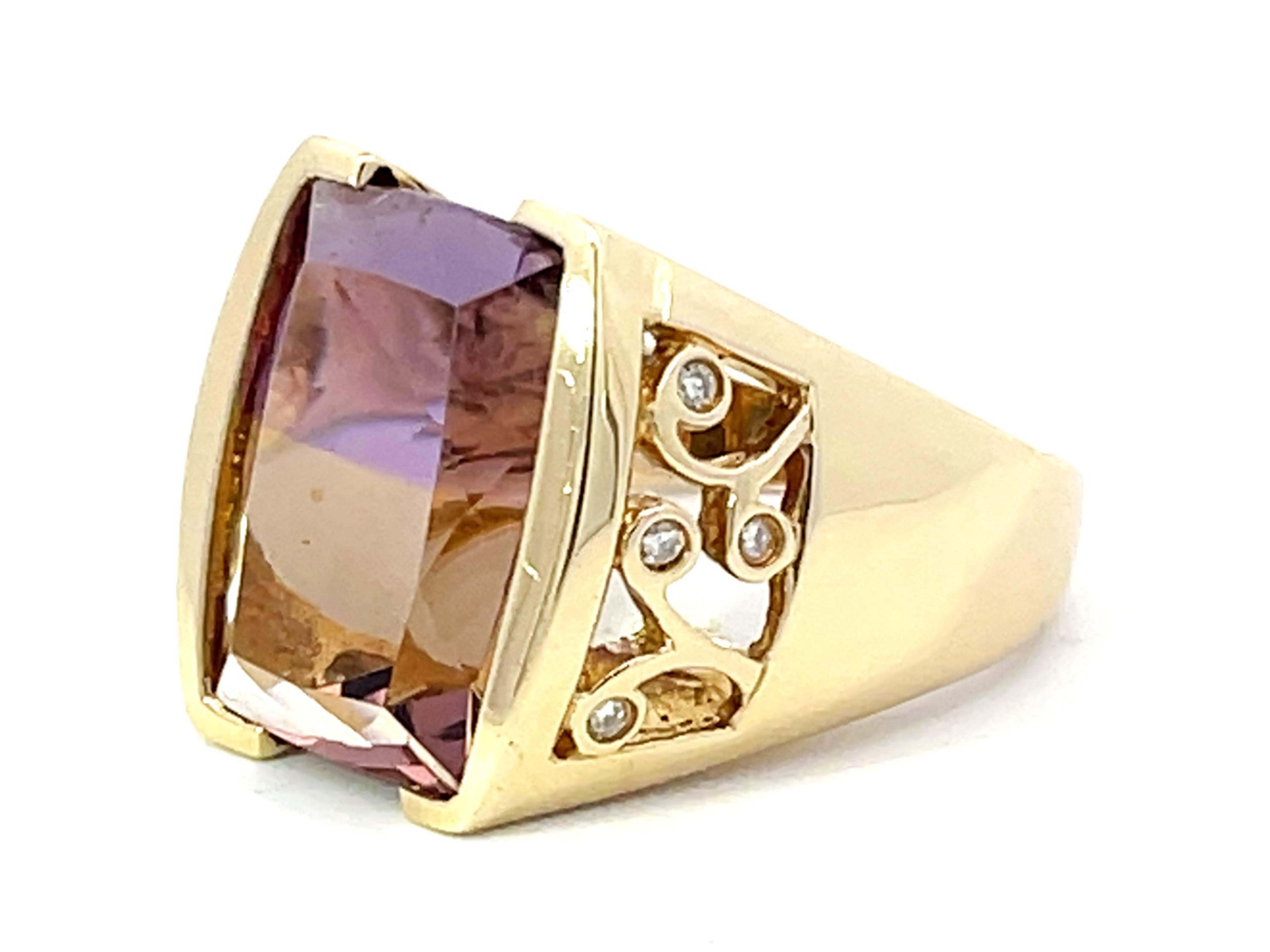 Modern Large Ametrine and Diamond Ring in 14k Yellow Gold For Sale