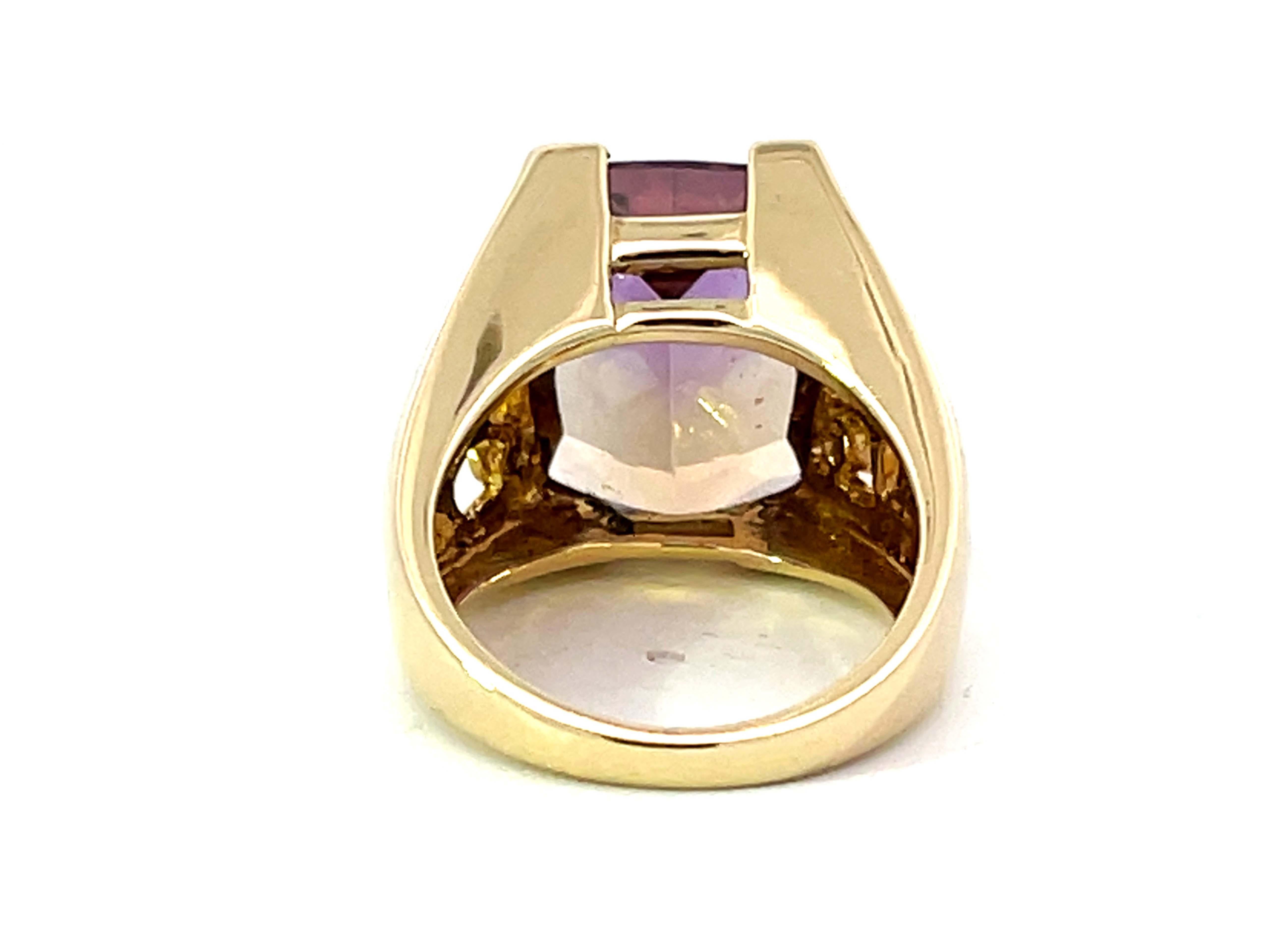 Women's or Men's Large Ametrine and Diamond Ring in 14k Yellow Gold For Sale