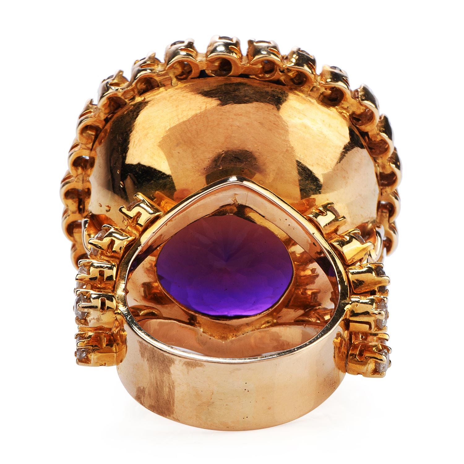 Large Ametrine Cushion-Cut 14k Yellow Gold Diamond Cocktail Ring In Excellent Condition In Miami, FL