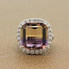 Large Ametrine Diamond Gold Cocktail Ring