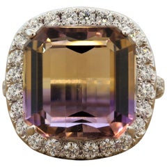 Large Ametrine Diamond Gold Cocktail Ring