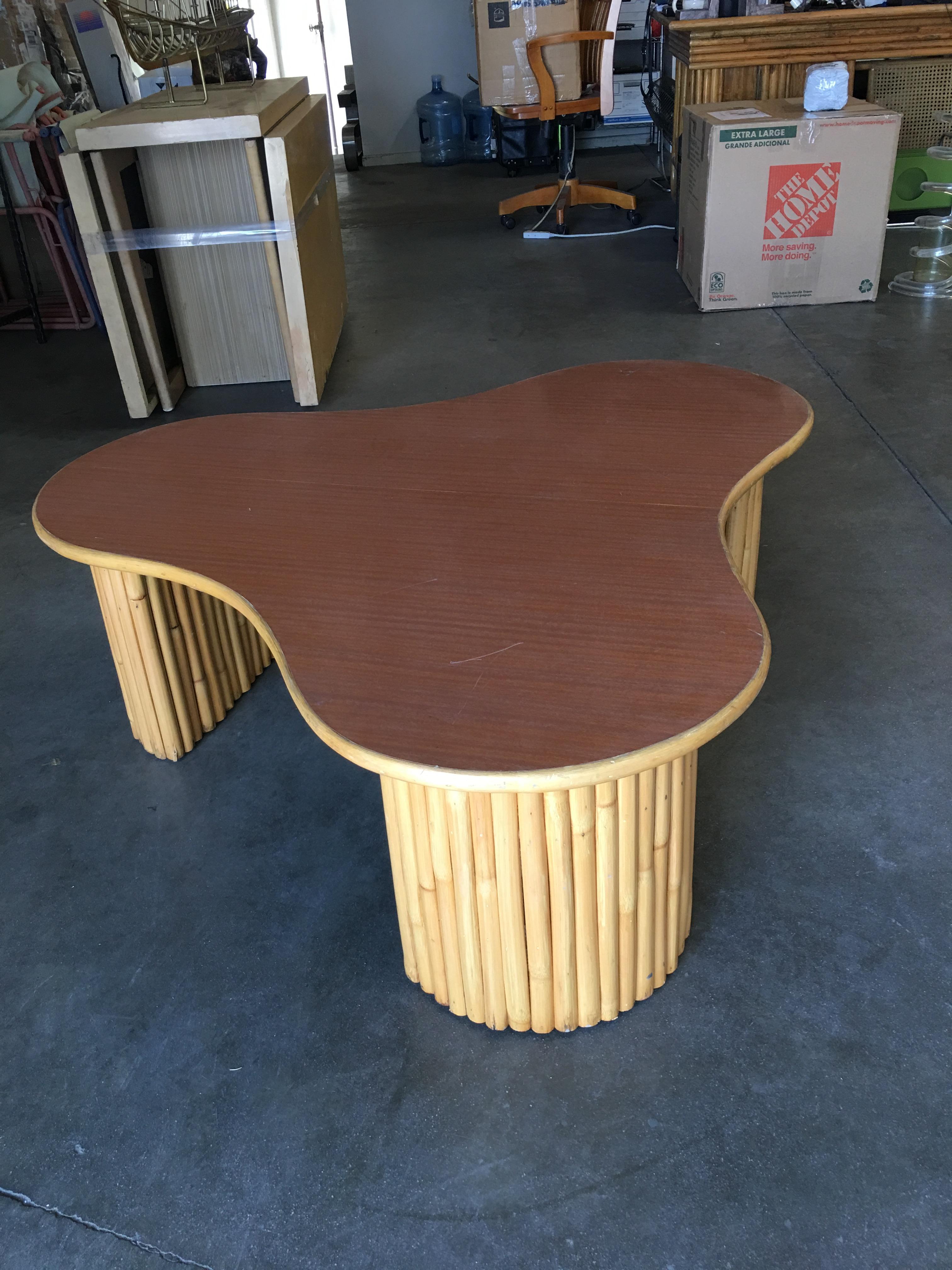 Mid-Century Modern Large Amoeba Rattan Coffee Table with Formica Top