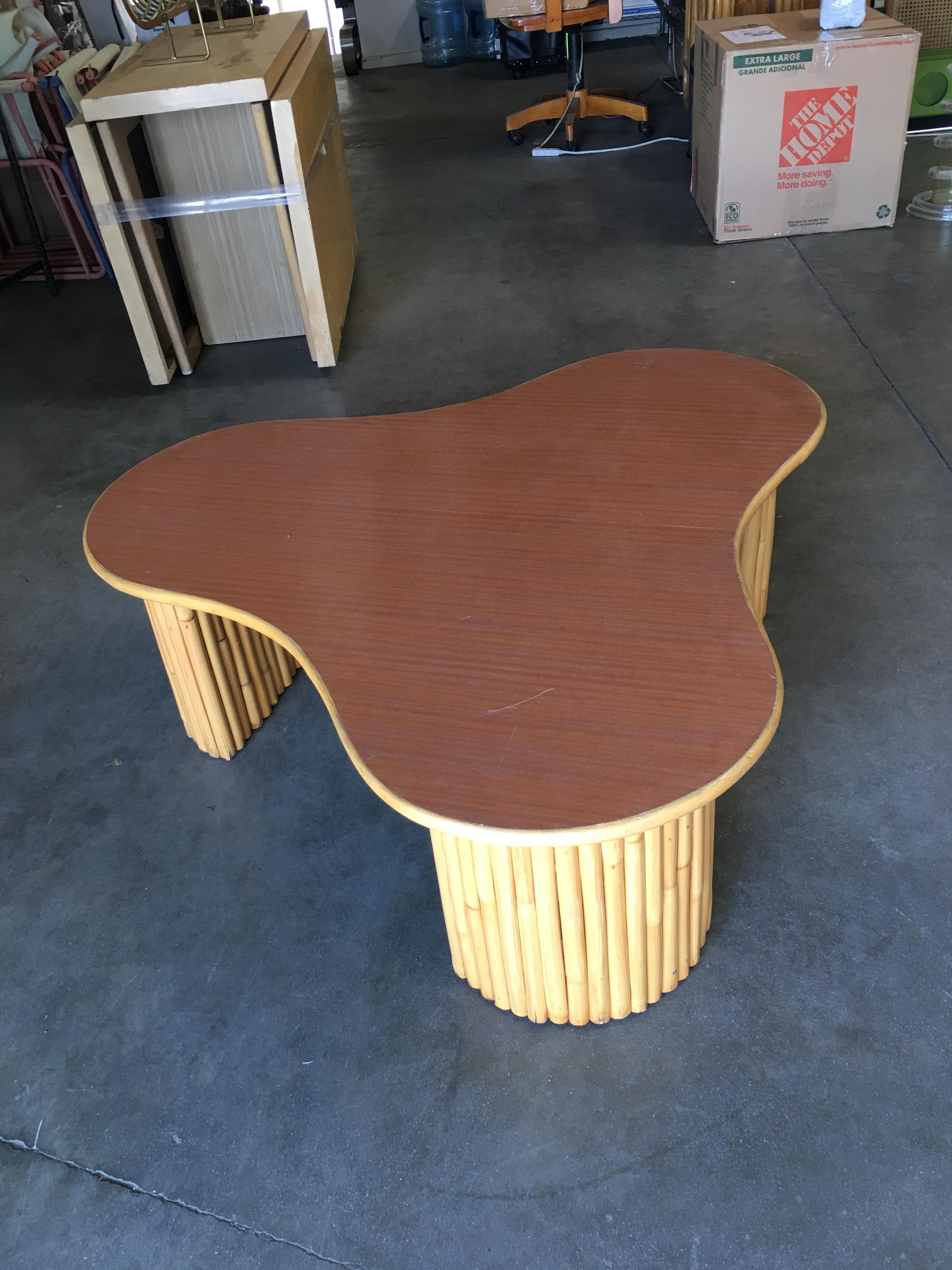 American Large Amoeba Rattan Coffee Table with Formica Top