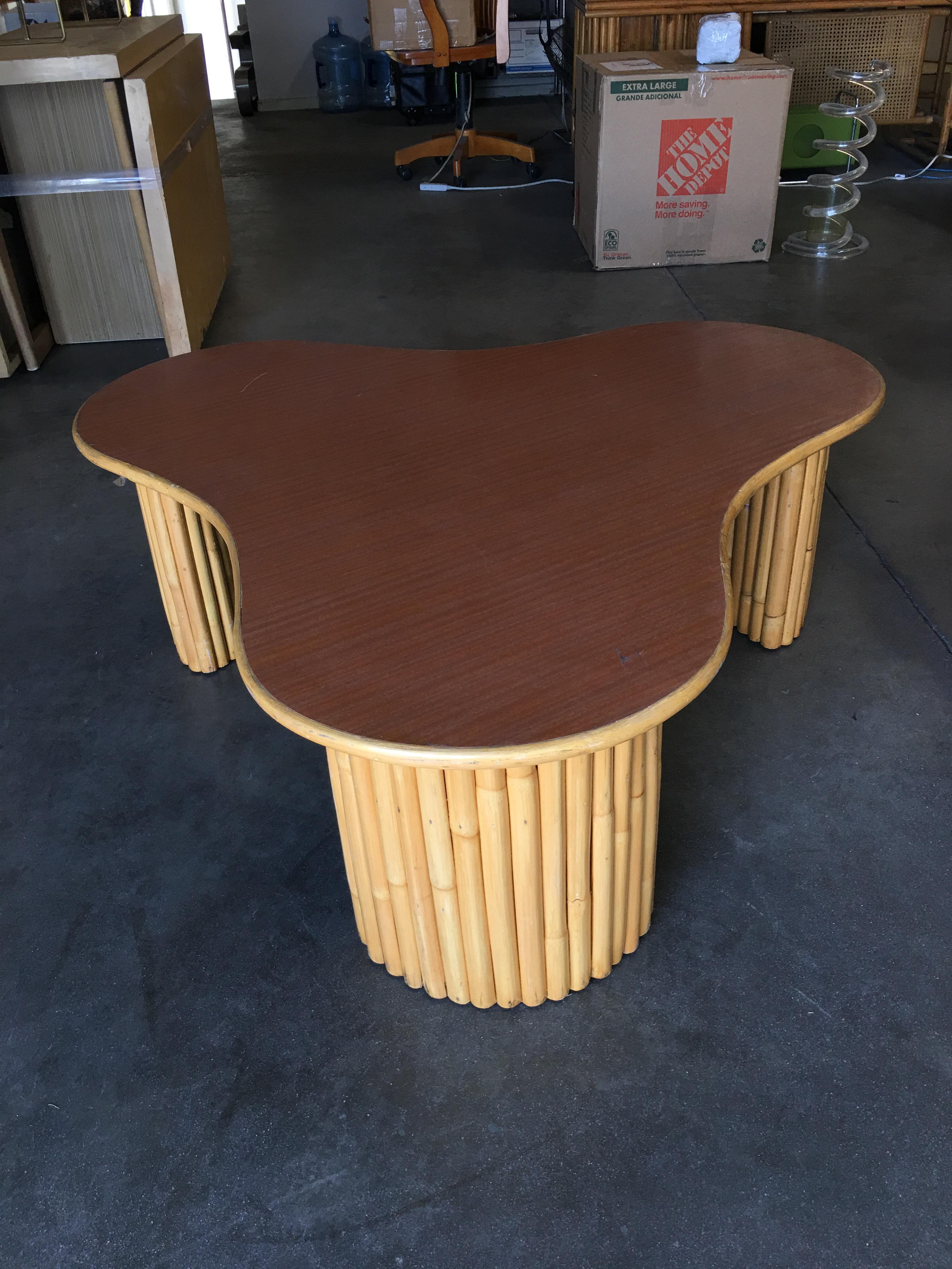 Large Amoeba Rattan Coffee Table with Formica Top In Excellent Condition In Van Nuys, CA