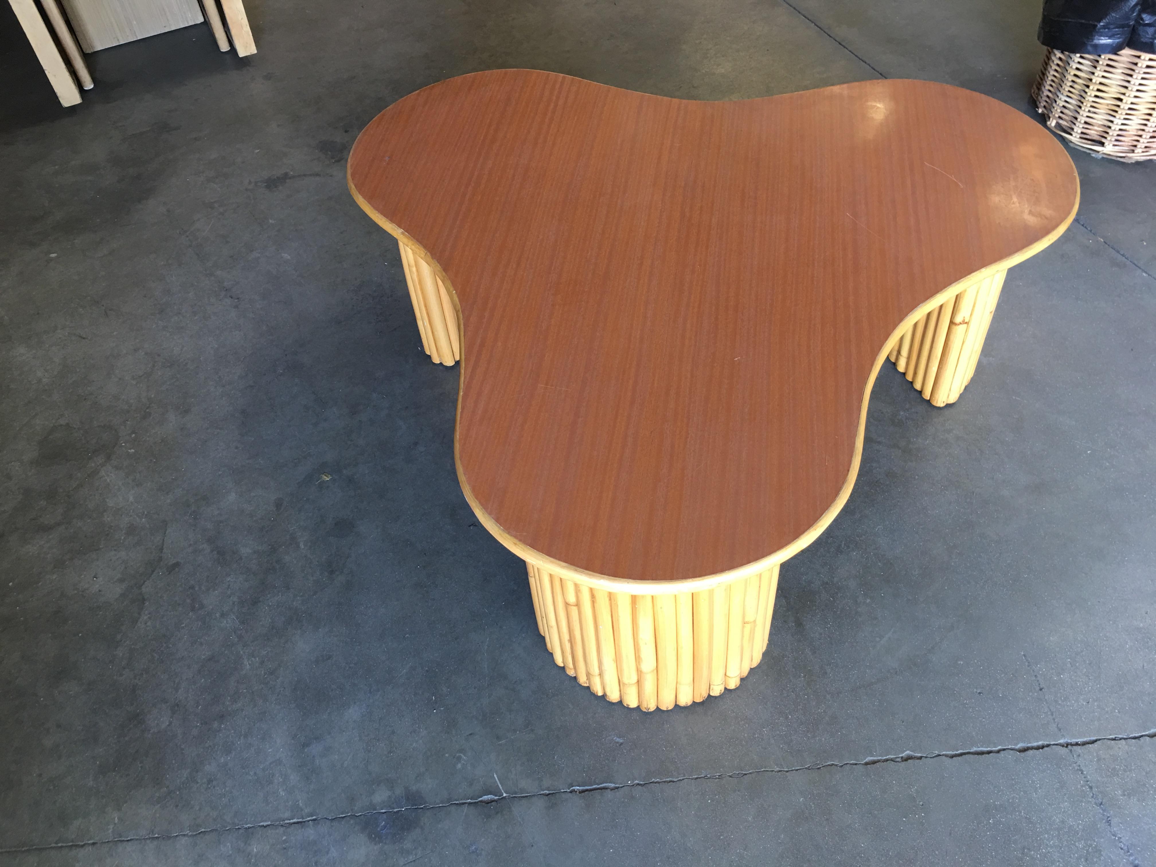 Mid-20th Century Large Amoeba Rattan Coffee Table with Formica Top