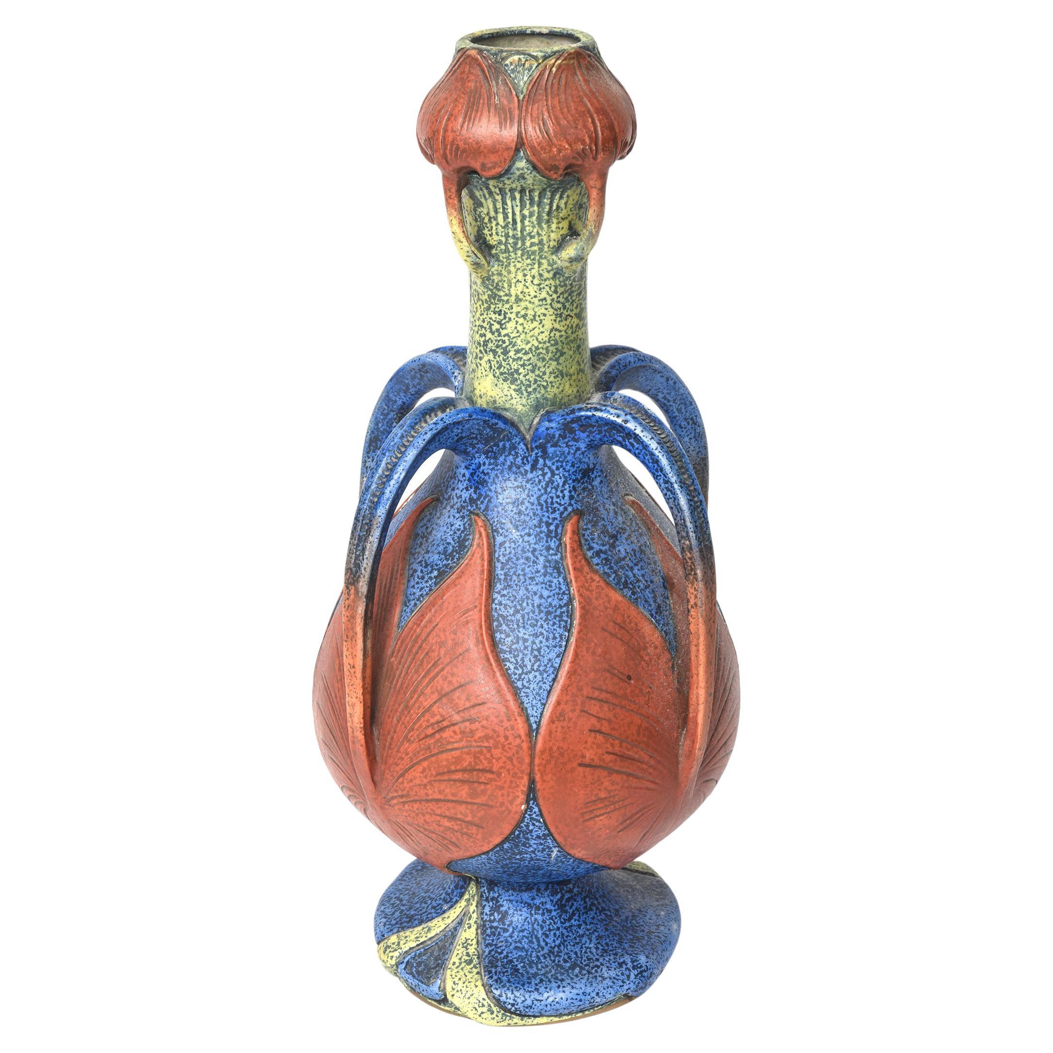 Grand vase à poignée Amphora Art Nouveau attribué à Paul Dachsel