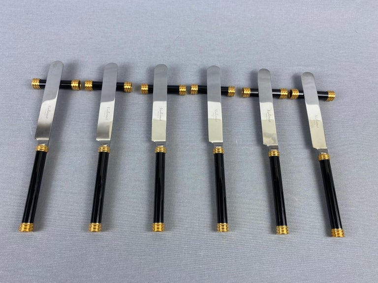 Large and Rare Vuillermet France Cutlery Set in Black Gold with Knife ...