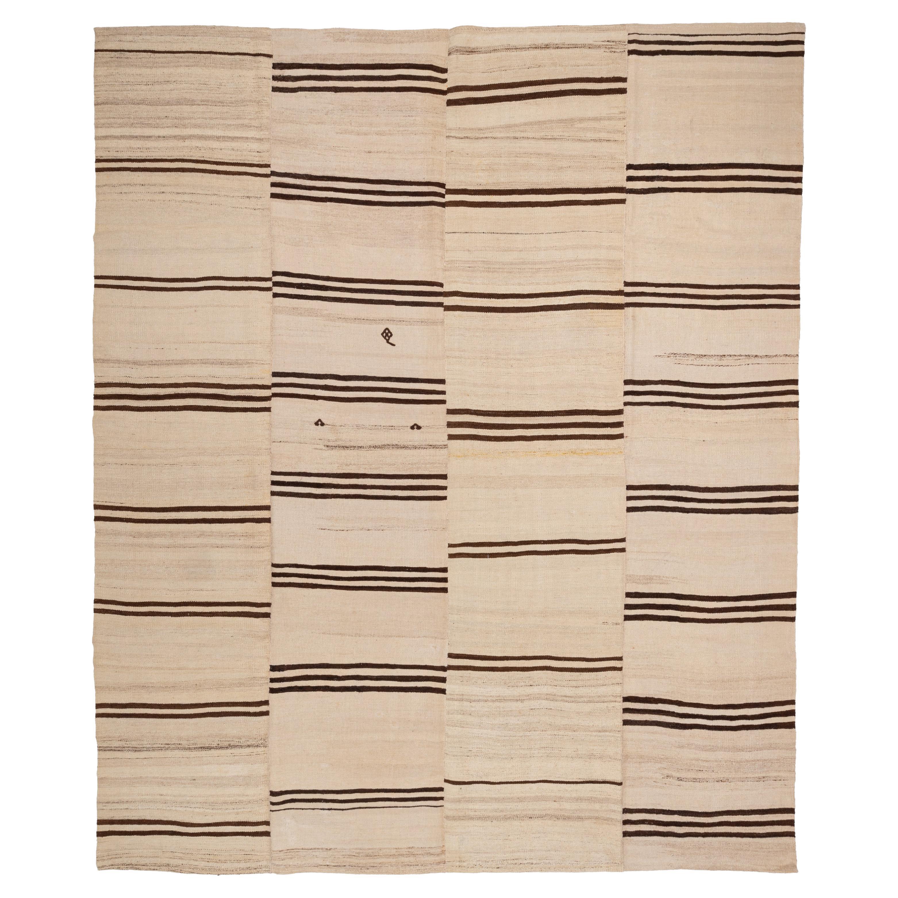 Large Anatolian Neutral Wool Kilim Rug, mid 20th C.