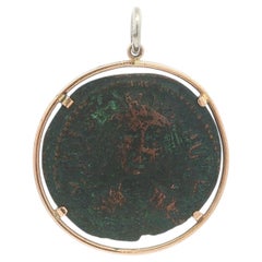 Large Ancient Coin Pendant w/ 14k Yellow Gold Frame
