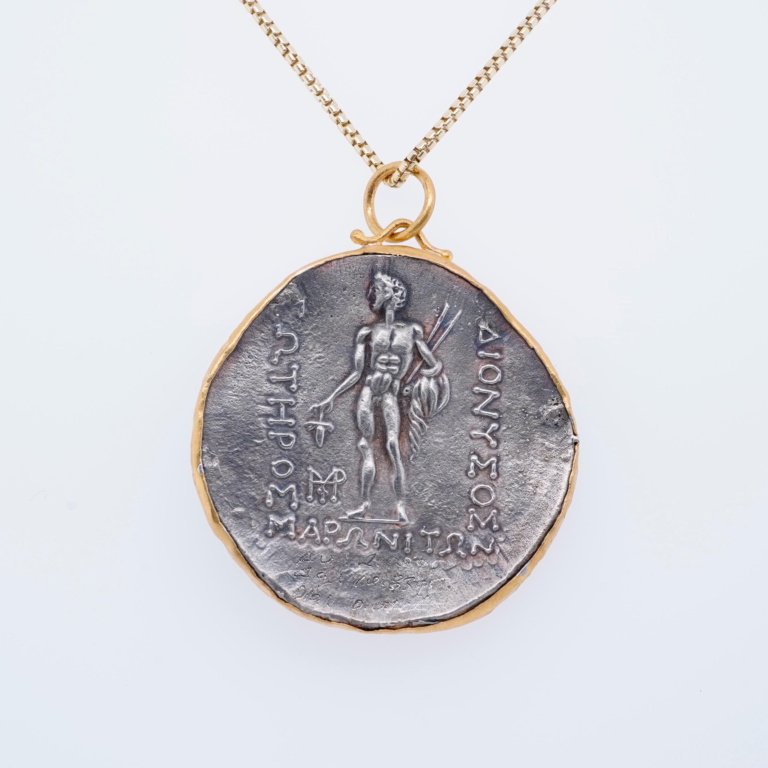 Contemporary Large, Ancient Greek Goddess Coin Replica W/ Diamonds in Hair, Pendant Necklace For Sale